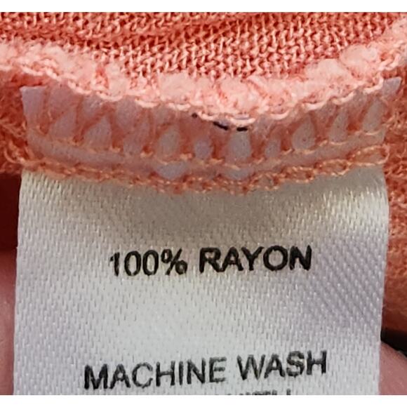 New Directions Orange Crinkle Material Crochet Trim Top Large Lightweight Flowy - Picture 6 of 6